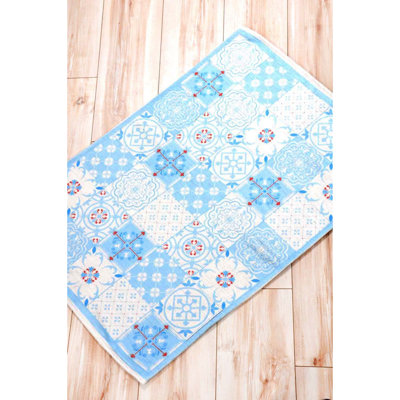 Tapis rectangulaire tissé à la machine Hodnett bleu / blanc 1 pi 8 po x 2 pi 4 po