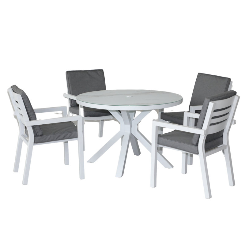 Luxton 4 - Person Patio Dining Set Round Table with Cushions Included
