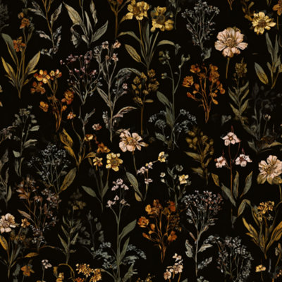 Peel and Stick Wallpaper Vintage Botanical Floral Wildflowers Leaves Dark Elegant Rustic Nature Contact Paper Removable Self Adhesive Wall Mural Wall Decor for Bedroom Kitchen Cabinets 24in x 118in