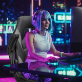 Computer Gaming Desk Chair - Ergonomic PU Leather With Comfy Lumbar Support, Height Adjustable Rolling Desk With Flip-Up Armrests, For Home And Office