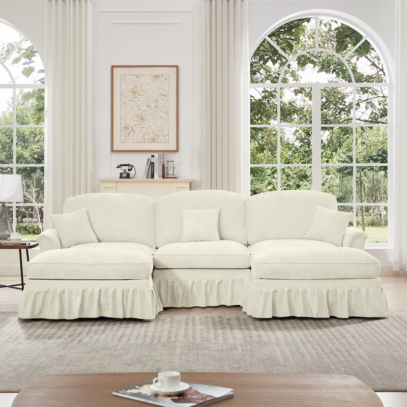 Canapé modulaire Classic Comfy avec accoudoirs évasés et volants amovibles, L 107,1 po, Chenille beige