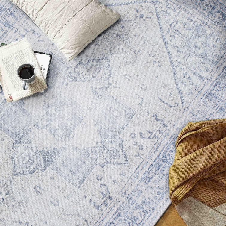 Somona Machine Washable Oriental Flatweave Performance Blue/Ivory Area Rug