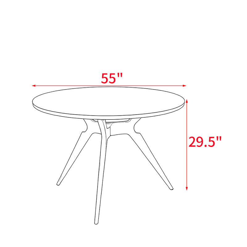 Table de salle à manger en bois massif de style moderne, H 29,5 po x L 55 po x l 55 po