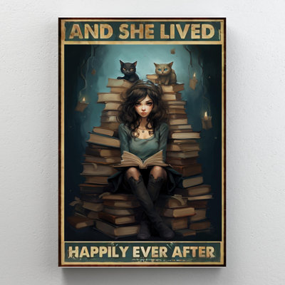 «Book And She Lived Happily Ever After», reproduction d'art graphique sur toile tendue 1 pièce
