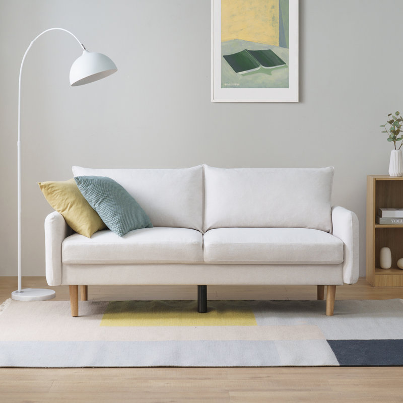 Cartlin 70.1" Upholstered Mid-Century Modern Sofa, Off White