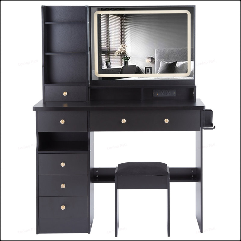 Ensemble de coiffeuse polyvalent avec des caractéristiques avancées pour s'habiller avec style, Noir