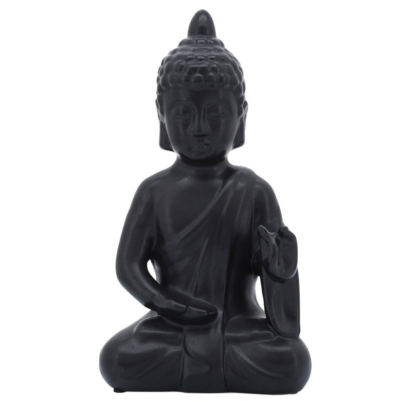 Larochelle Stoneware and Ceramic Buddha Figurine - Elegant and Modern Meditative Sculpture for Home Decor, Black