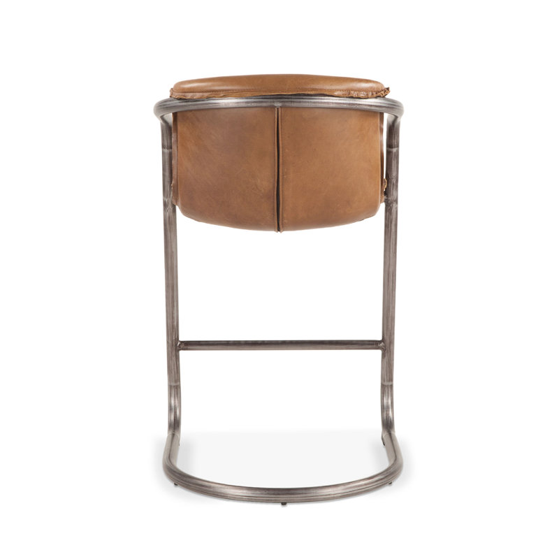 Chiavari Distressed Leather Bar Stool, Counter Stool (26" Seat Height), Chestnut Leather/ Brushed Nickel Frame