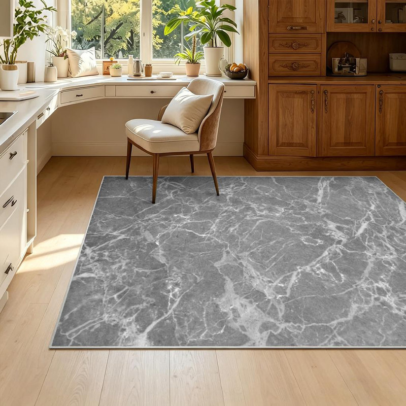 Gray Grey Marble Shot Subtle White Natural Backdrop Can Surface Machine Washable Indoor Area Rug, Rectangle 55" x 79"