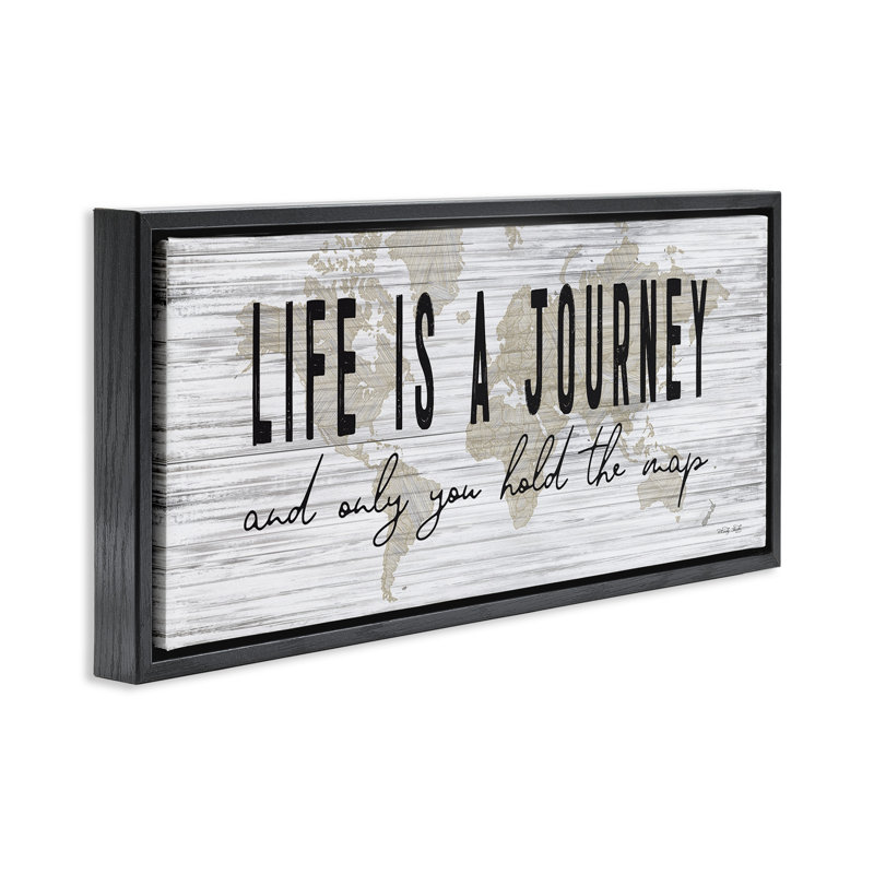 Life Is a Journey, carte du monde rustique, H 11 po x l 25 po, Cadre flottant noir de jais