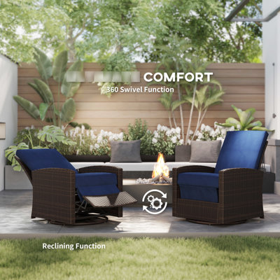 Chaise de patio inclinable, pivotante, bleu foncé, repose-pieds inclinable et relevable, rotation à 360 °, coussins d'eau pour la cour arrière, pelouse, chaise de piscine bleue - coussins, piscine de base, balcon