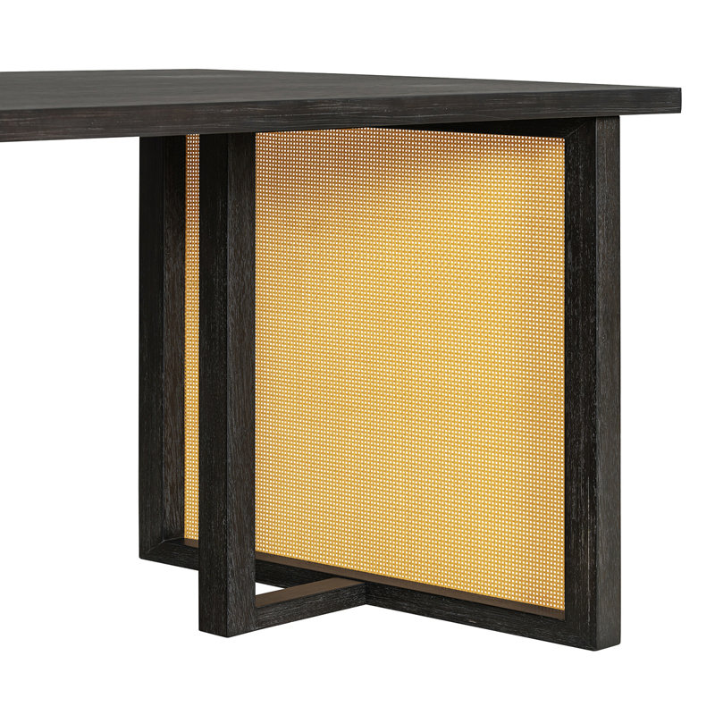 Ensemble de table de salle à manger de ferme pour salle à manger de 6 à 59,8 po avec placage de chêne vieilli et 6 chaises en rotin, mobilier de cuisine rustique pour la salle à manger (espresso) TREXM