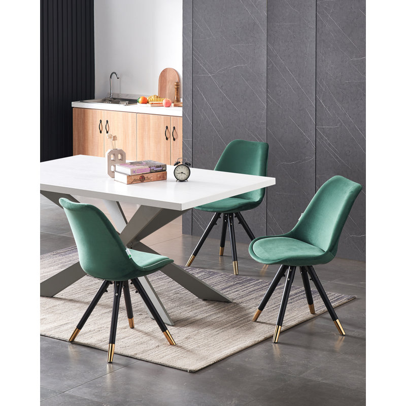 Guadelupe 4 Person Dining set - a Rectangular Wooden Dining Table with Metal Legs and a Set of 4 Quilted Velvet Dining Chairs for Dining Room - Modern Dining Table Set