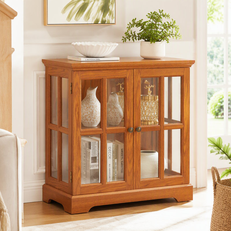 Vitrine antique avec tablettes réglables, design rétro, portes en treillis et éclairage à DEL pour la décoration et l'organisation de la maison