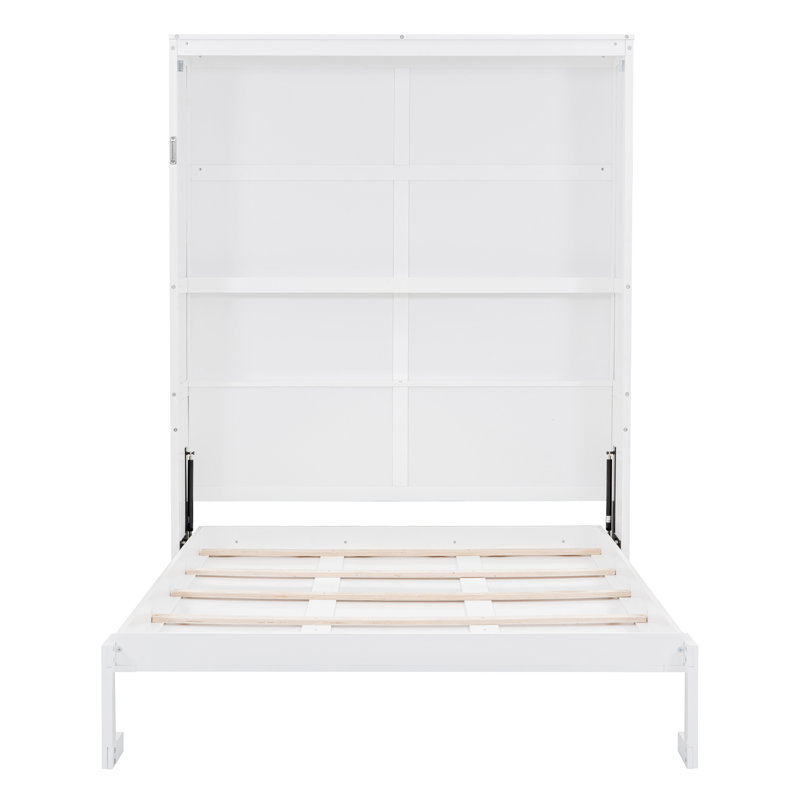Grand lit escamotable mural avec tablettes de rangement, lit escamotable blanc moderne et peu encombrant