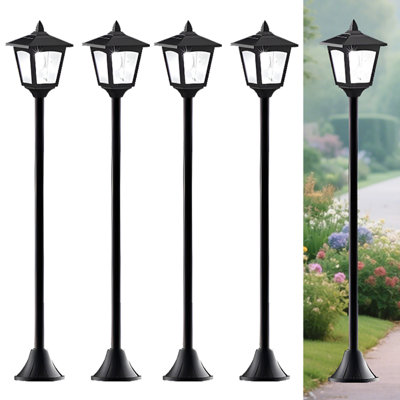 Paquet de 4 lampadaires solaires d'extérieur - Ip65 imperméable à l'eau avec capteur automatique Dusk To Dawn, facile à installer pour le jardin, la cour, l'allée, le sentier, le patio