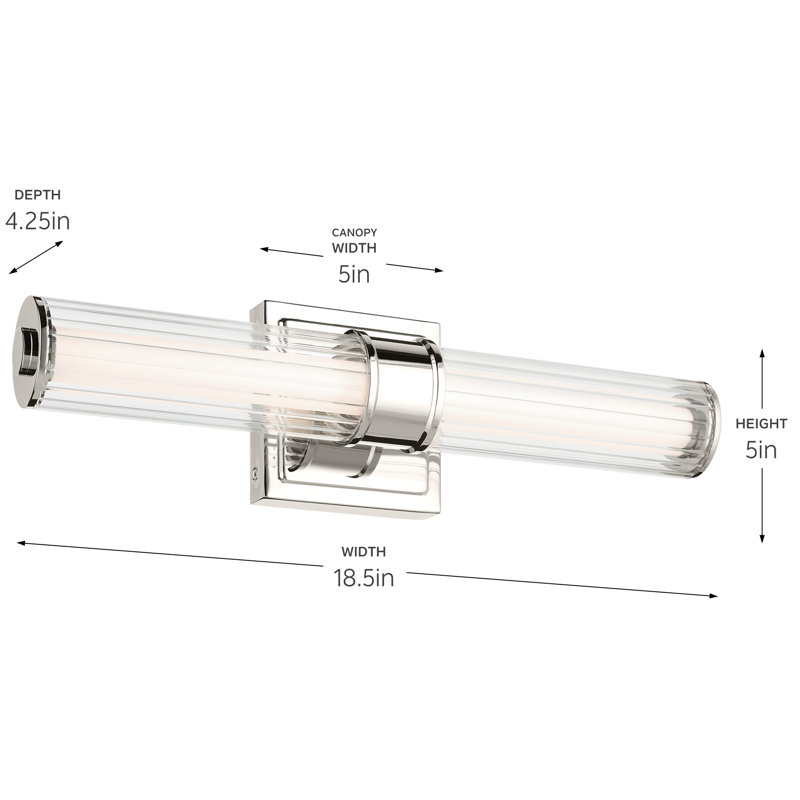 Petite barre de salle de bain linéaire 18,5 "à DEL avec verre cannelé transparent, Nickel poli