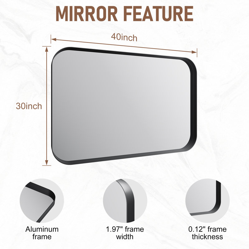 Miroir de coin haute définition Ebern Designs, verre épais de 5 mm d'épaisseur, sans cuivre, 40 po x 30 po