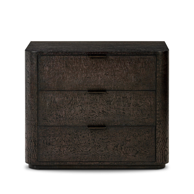 Table de chevet 3 tiroirs Kolbie - Placage de frêne foncé Tamo