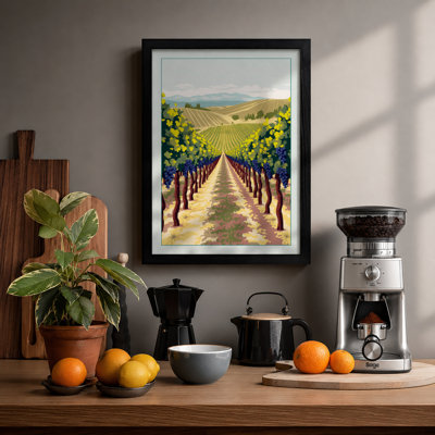 Golden Vineyard Path Rustic - Framed Print