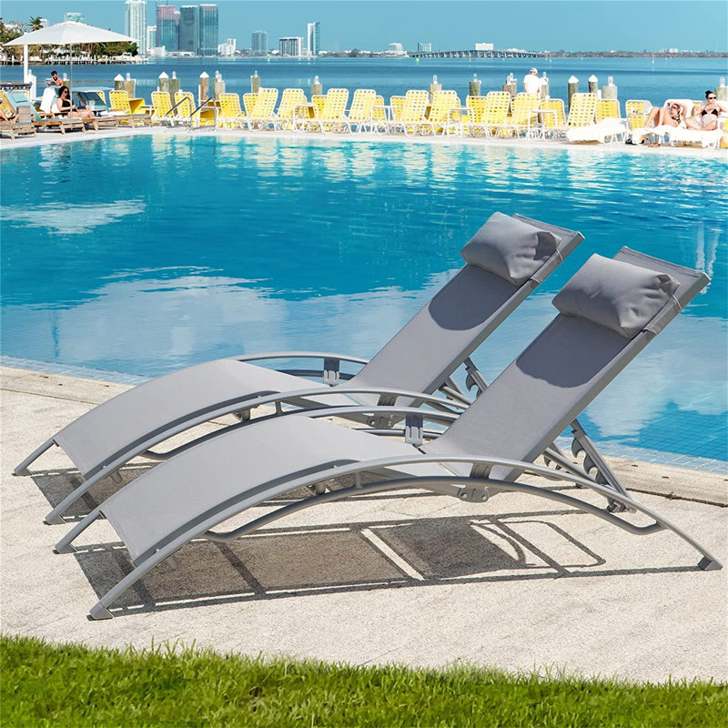 Therin Aluminum Outdoor Armless Lounge Chair, Grey