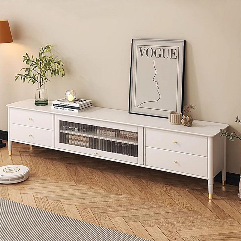 Meuble télé moderne en bois massif beige, H 19,69 po x L 59,06 po x l 15,75 po
