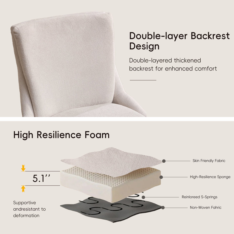 Ensemble de 4 chaises de salle à manger à double couche en chenille, Beige