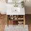 Meuble-lavabo autoportant en bois massif café clair avec plateau blanc-117792609