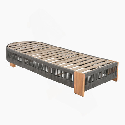 Méridienne de patio réglable en bois d'acacia pour l'extérieur - non rembourrée pour la cour arrière - corde grise et fer naturel