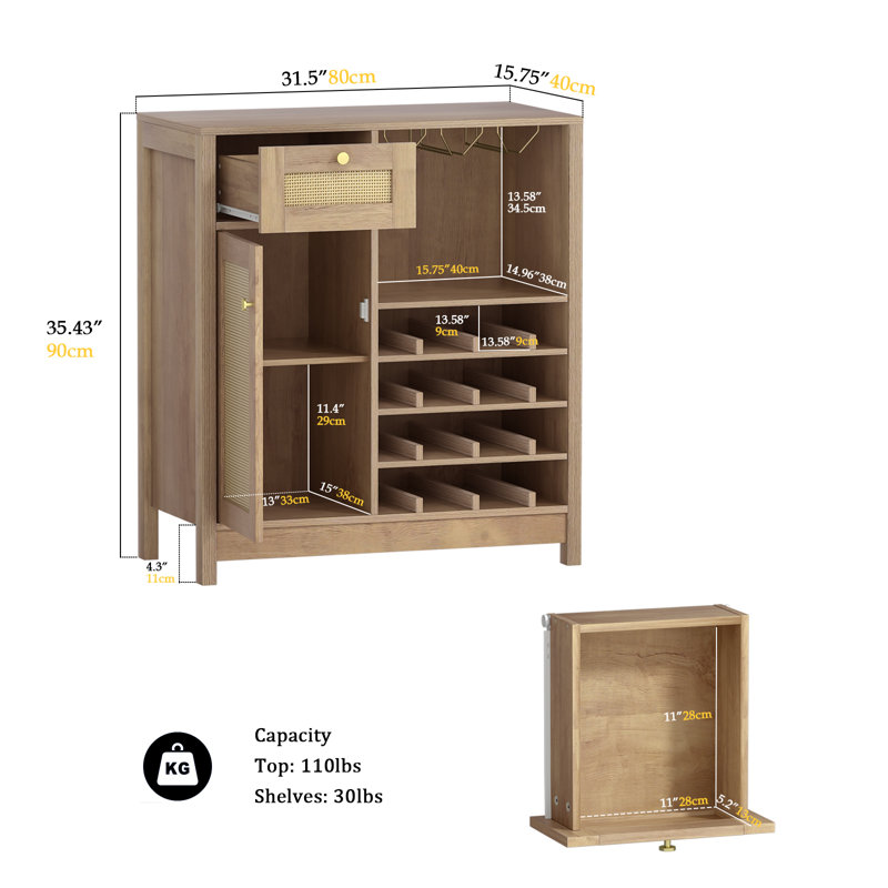 Rangement à vin en rotin 31,5 po Edford