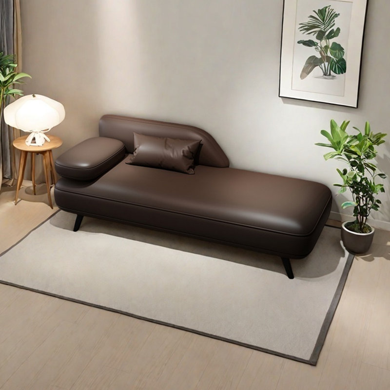 Chaise longue élégante et simple en similicuir, Brun, Orienté à gauche (vu de face)