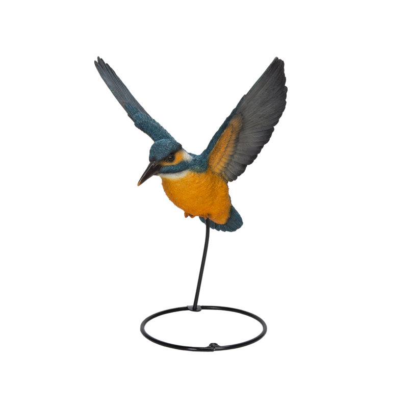 11" Blue and Orange Flying Kingfisher Resin Statue