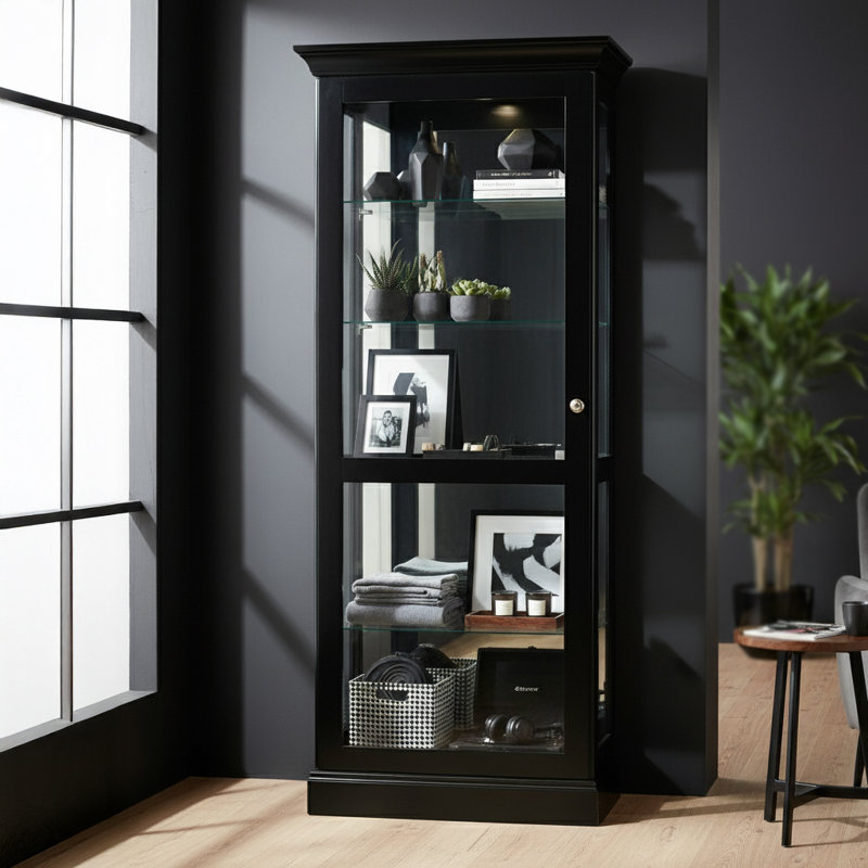 Berends Lighted Curio Cabinet, Black