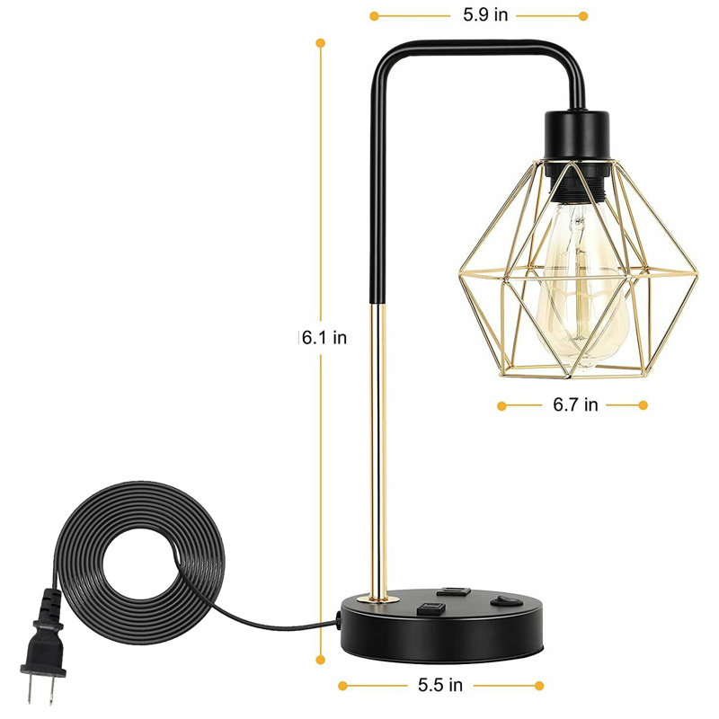 Lampe de table arquée noire 16,1 "avec USB, Or