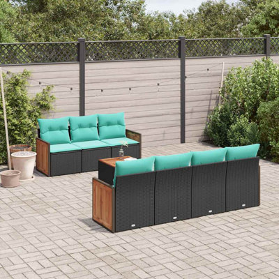 Ensemble de canapé de patio 8 pièces avec coussins en rotin de polyester noir
