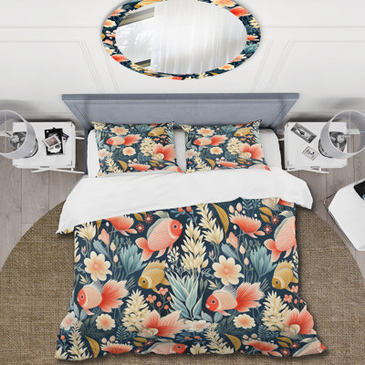 Coral Crests Tropical Pattern I - Ensemble de housse de couette tropical