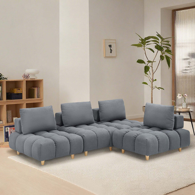 Grand canapé rembourré, Gris, 4, H 29,5 po x l 120 po x P 40,2 po