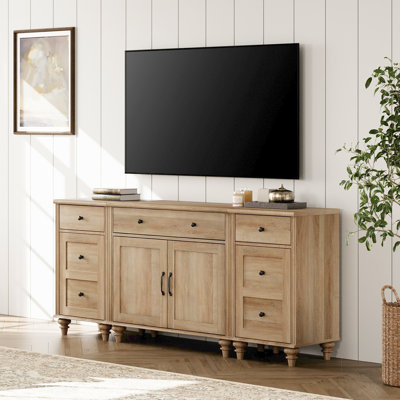 Meuble télé avec station de charge, console télé 3 en 1 pour téléviseur 75/80/85/90 po, centre de divertissement pour téléviseur 75 po, chêne
