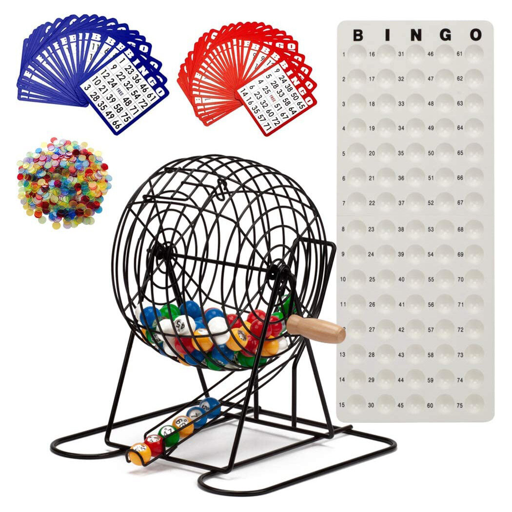 GSE Games & Sports Expert Ensemble complet de jeu de bingo de luxe avec  cage de bingo noire, tableau principal, boules de bingo, cartes de bingo et  jetons de bingo et Commentaires 