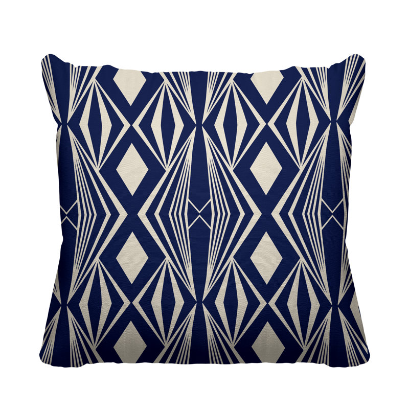 Coussin décoratif intérieur / extérieur Dean Minimalist Tribal Abstract, L 17 po x H 17 po, Bleu marine