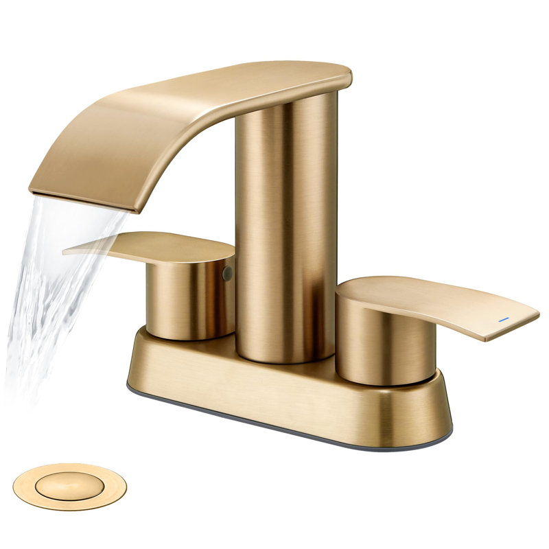 4" Centerset Double Handle Waterfall Bathroom Sink Faucet with Pop Up Drain, Champagne Brown