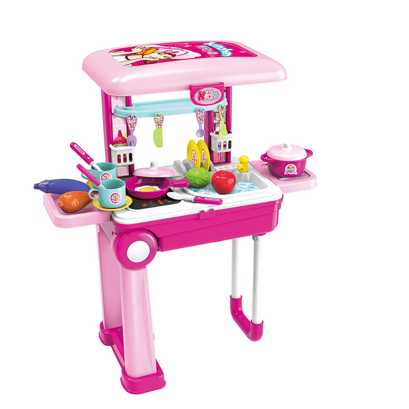 Ensemble de cuisine portative 2-en-1 pour enfants 11 pièces, Rose