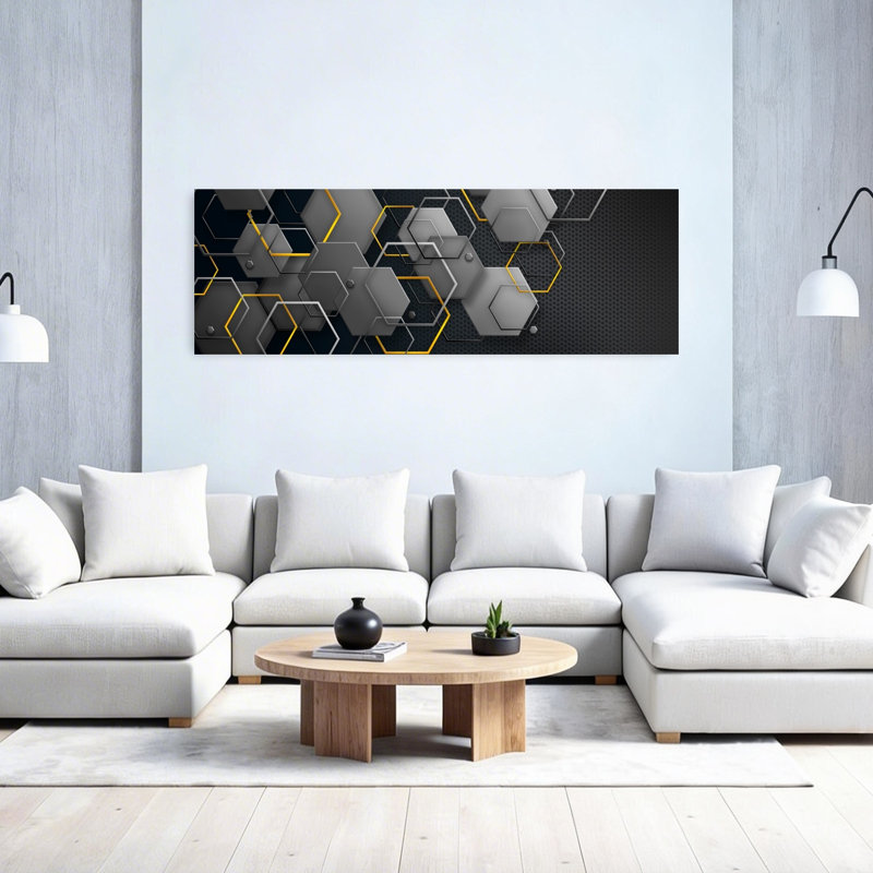 Art mural moderne contemporain abstrait abstrait hexagonal moderne, H 60 po x l 20 po