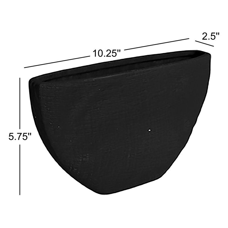 Handmade Ceramic Pot Planter, Black, 5.75" H x 10.25" W x 2.5" D