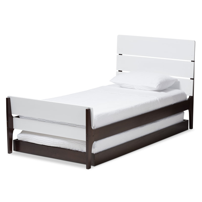 Lit plateforme simple Axente, Blanc / brun écorce