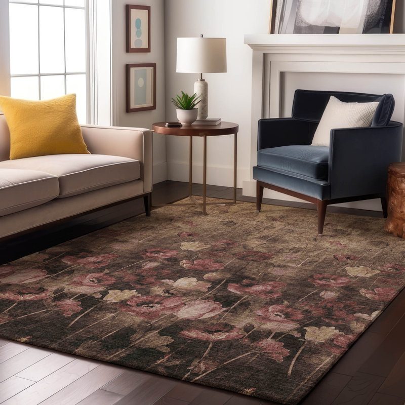 Tapis floral lavable à la machine Premium AMF992 Lyndhurst, Rectangulaire 8 pi x 10 pi
