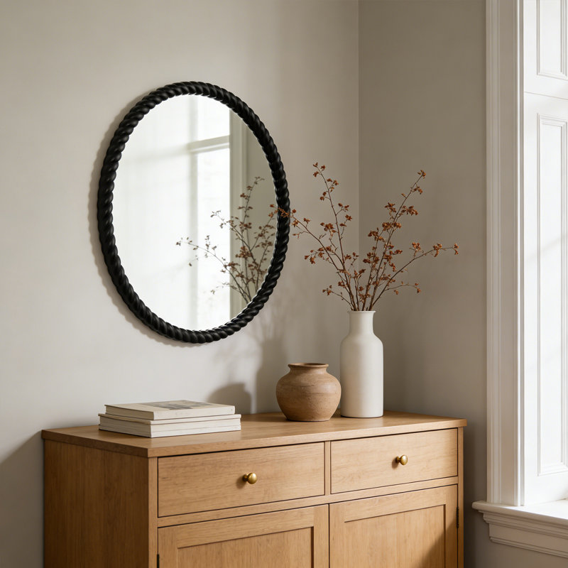Miroir rond en bois, Noir