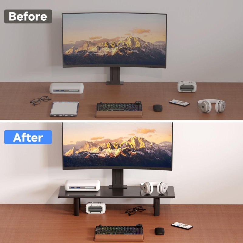 Dual Monitor Stand Riser, 32.28Inch Large Monitor Stands For 2 Monitors, Computer Monitor Stand, Wooden Desktop Oraganizer Shelf For Office Desk Computer,TV,Laptop