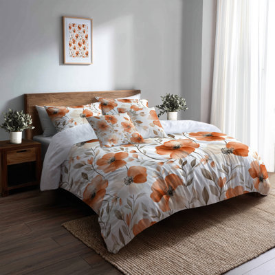 Ensemble de literie 5 pièces Boho - Ensemble de housse de couette et coussin décoratif Red Terra Bloom