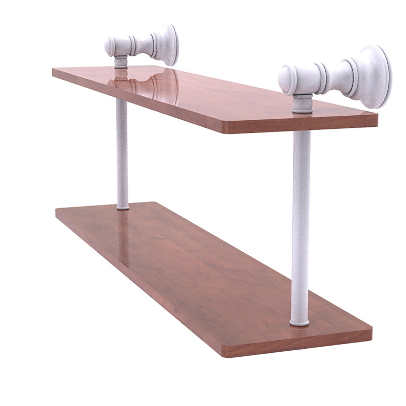 Tablette en bois massif 2 pièces avec barre à serviettes Freyja, H 5,6 po x l 16 po x P 9,2 po, Blanc mat